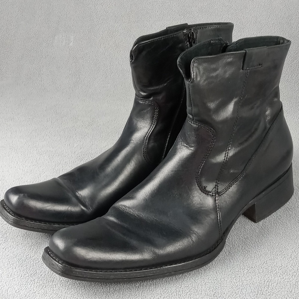 ALDO Black Leather Square Snip Toe Side Zipper Ankle Boots Mens EU 46 US 13 6529